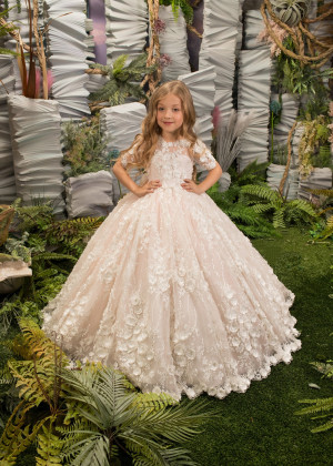 Ivory Lace Tulle Flower Girl Dress With Blush Pink Lining